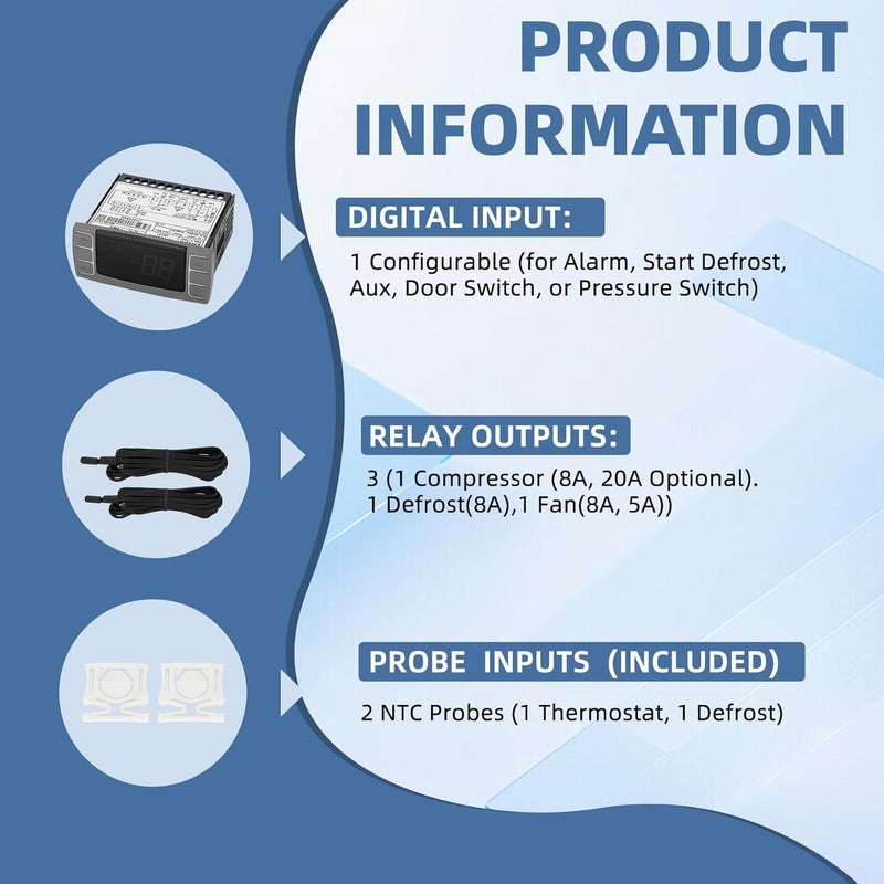 Anrain for Dixell XR02CX-4N1F1 Temperature Controllers, Programmable Digital Thermostat with Sensor Probe Fit for 120V 50-60hz Commercial Refrigerators/Freezer (Includes Mounting Hardware) - Image 2